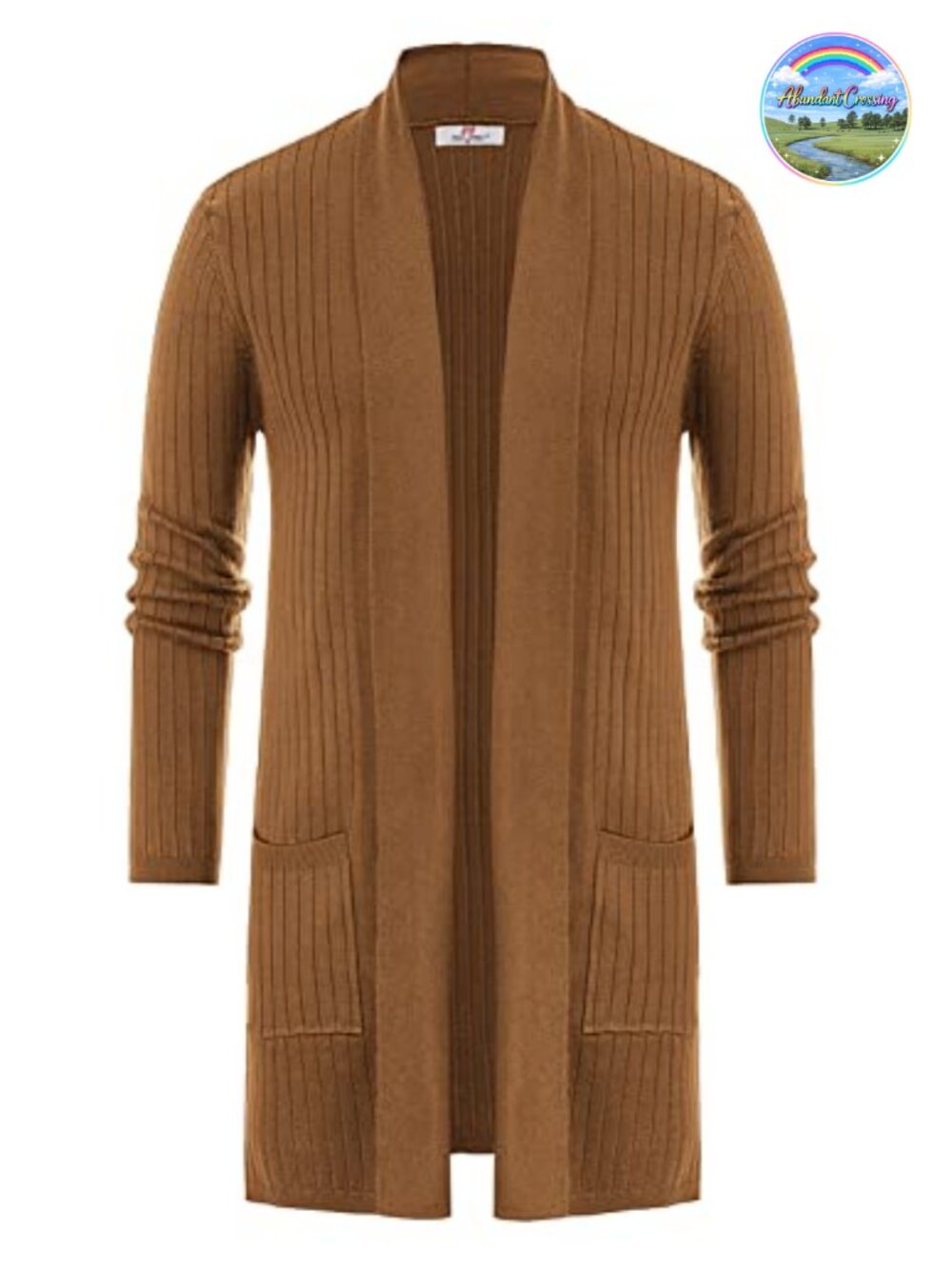 Mens Ribbed Open Front Knit Cardigan with Pockets